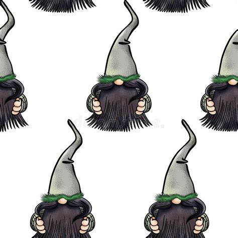 Seamless Pattern Illustration Of A Gnome With A Beard In A Hat New