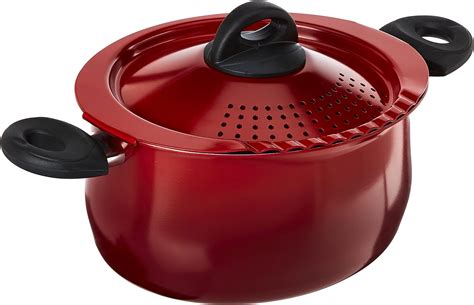 Bialetti Aluminum Red 55 Quart Pasta Pot With Strainer Lid Nonstick