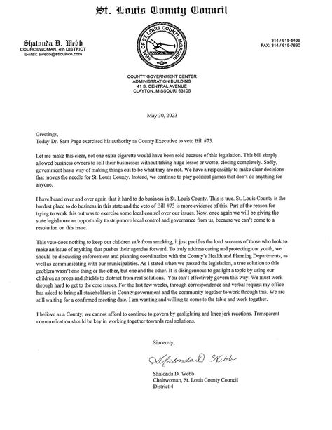 Letter Re Veto Of Bill Tobacco Ordinance Pdf Docdroid