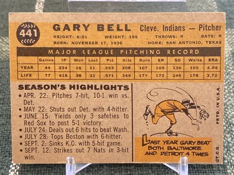 1960 Topps Gary Bell 441 Signed Autographed Baseball Card Cleveland