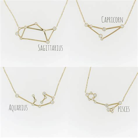 14k Gold Zodiac Constellation Necklace With Cubic Zirconia Etsy