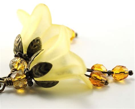 Yellow Flower Earrings Blossom Earrings Lucite Flower By Dalim