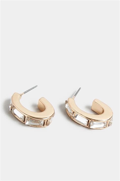 Diamante Small Gold Hoop Earrings Yours Clothing