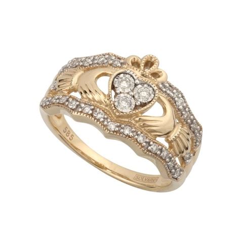 14k Gold Diamond Claddagh Ring Solvar Fallers Irish Jewelry