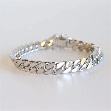 14K White Gold Flat Curb Chain Bracelet (8") - American Jewelry