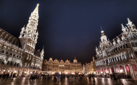 Gran Place Brussels Town Hall Brussels Belgium Night Photo Wallpaper Hd