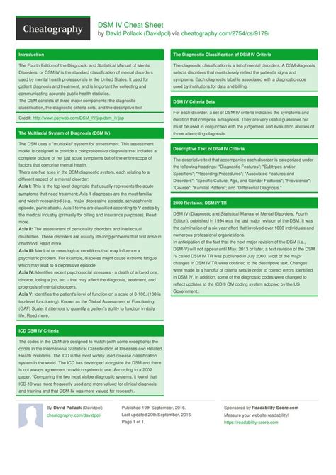 Mental Health Diagnosis Dsm Cheat Sheet Printable