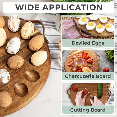 Deviled Egg Platter Round Acacia Wood Egg Tray W 24 Slots Farmhouse Style Deviled Egg Tray W