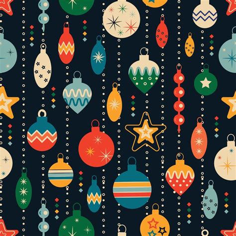 Retro Christmas Pattern With Tree Toys Christmas Seamless Background