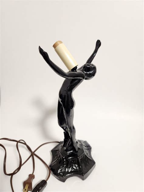 Vintage Art Deco Style Black Metal Nude Lady Lamp EBay