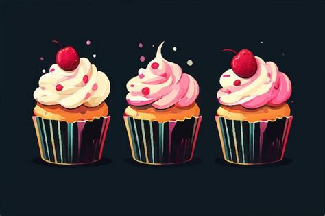 Premium Vector Cupcakes Icon Set Cute Sweet Cupcakes Set Of Creamy