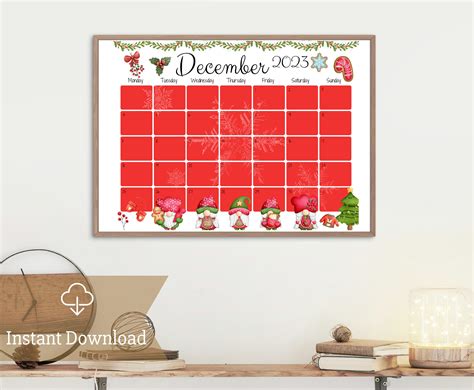 Editable December 2023 Calendar Happy Christmas Cute Gnomes Etsy