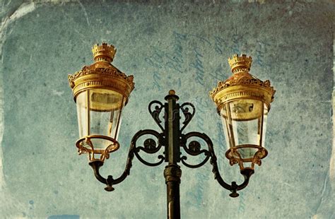 Picture Of An Antique Street Lamp With Vintage Style Texture Overlaid