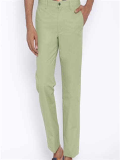 Buy Van Heusen Olive Green Slim Fit Casual Trousers Trousers For Men