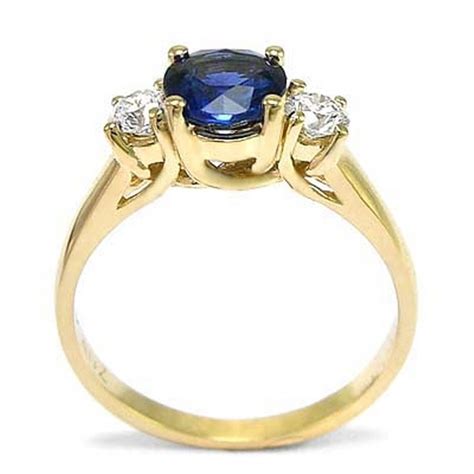 K Yellow Gold Sapphire Diamond Three Stone Ring Etsy