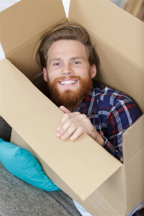 Happy Young Man Inside Box Stock Image Image Of Caucasian 309079185