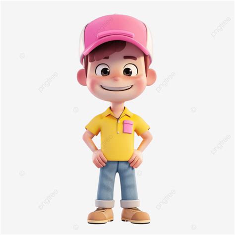 Personagem De Desenho Animado Sorridente Chapéu Rosa E Camisa