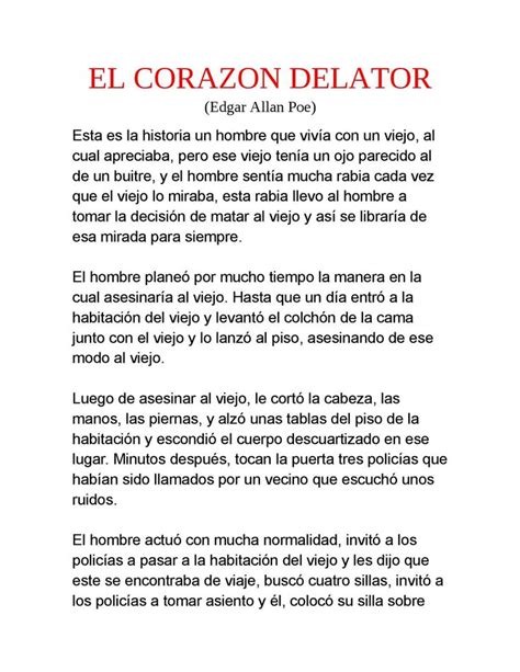 EL CORAZON DELATOR 2 El Corazon Delator Resumenes De Libros Corazones