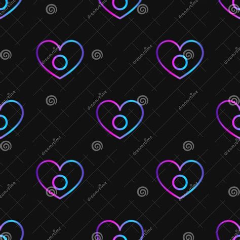 Seamless Pattern With Neon Heart With Asexuality Symbol On Black Background Stock Illustration