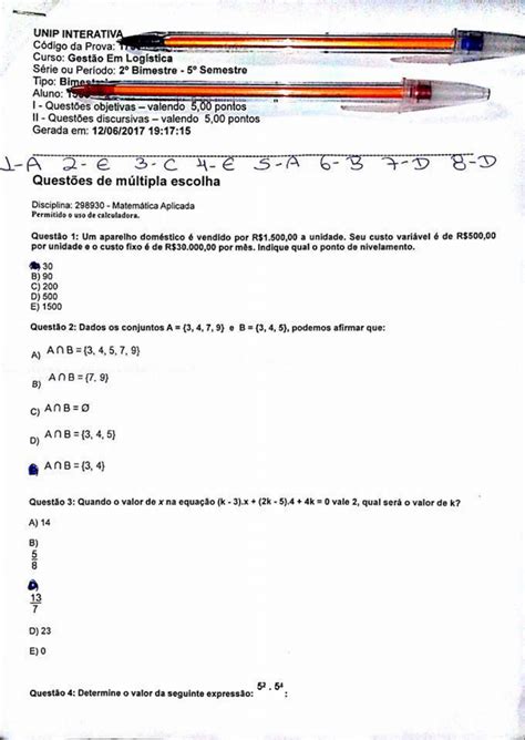 Prova De Matematica Aplicada Unip Braincp