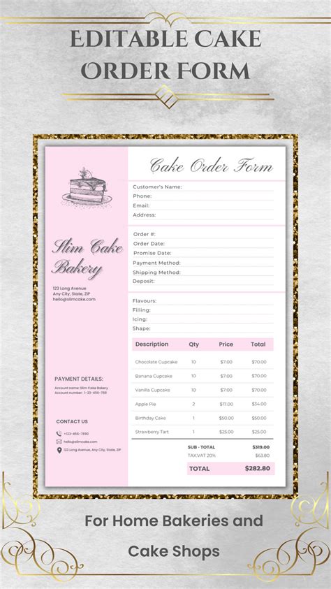 Cake Order Form Template Printable Custom Order Form Home Bakery Form