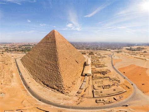 Panoramic Aerial View Of The Great Pyramids Of Giza In Egypt Stock Photo