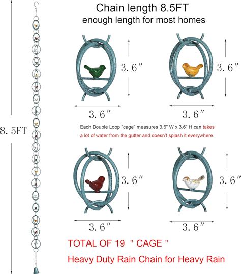 Cadena de lluvia de pájaro pequeño de 8 5 pies para canalones cadena