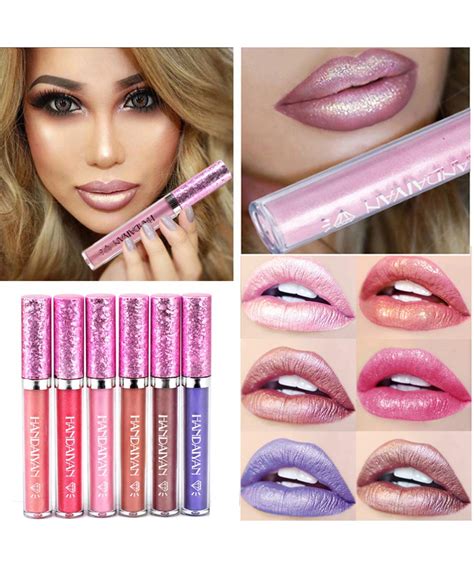 6 Colors Glitter Liquid Lip Gloss Set Diamond Shimmer Metallic Non Stick Cup