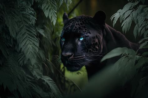 Un Jaguar Con Ojos Azules Mira Desde Una Jungla Foto Premium