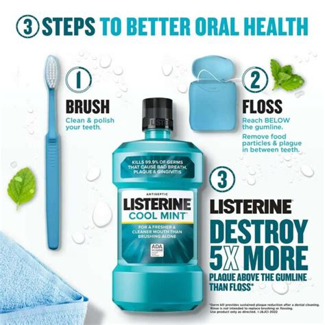 Listerine Cool Mint Antiseptic Mouthwash For Bad Breath Plaque Ml