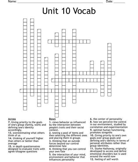 Unit 10 Vocab Crossword Wordmint