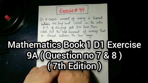 Mathematics Book 1 D1 New Syllabus 7th Edition Exercise 9 A