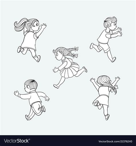 Sketch running ranaway kids set Royalty Free Vector Image