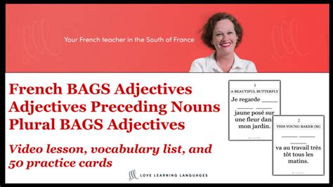 Level A1 French Bags Adjectives Full Lesson Practice Cards Love