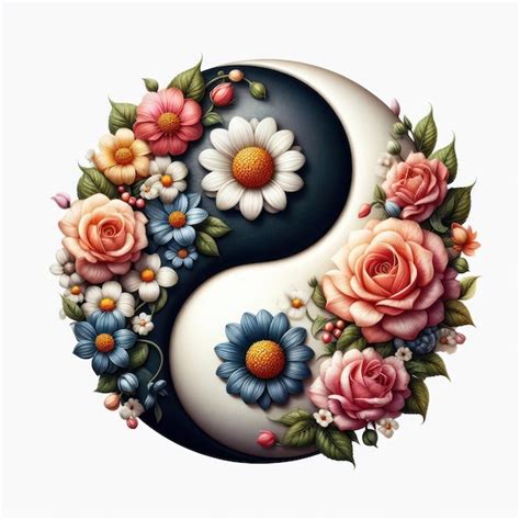 Premium Photo Realistic Flower Floral Ying Yang Symbol Isolated On