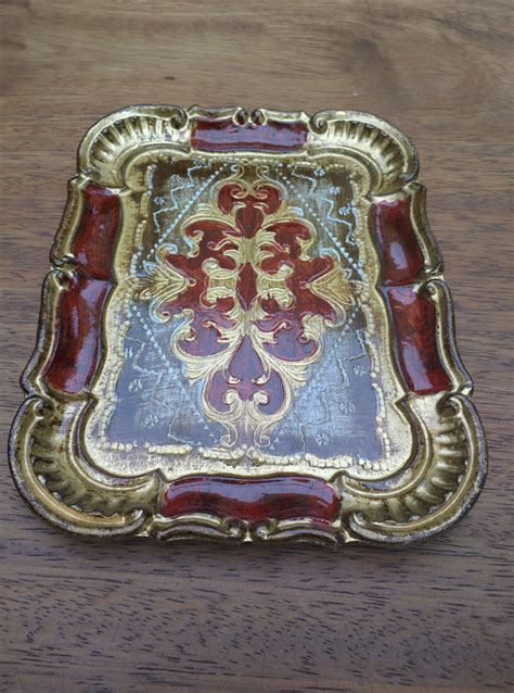 Hand Decorated Vintage Florentine Tray, Italian Christmas Burgundy Gold ...