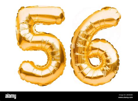 Number 56 Fifty Six Made Of Golden Inflatable Balloons Isolated On