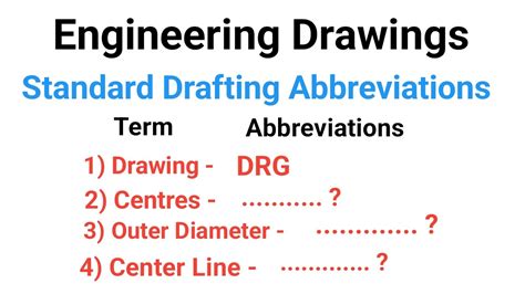 Engineering Drawing Standard Drafting Abbreviations Youtube