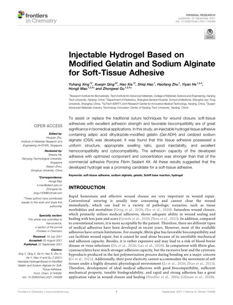 Pdf Injectable Hydrogel Based On Modified Gelatin And Sodium Alginate