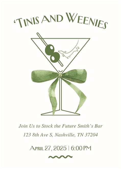 Tinis And Weenies Invitation Green Etsy