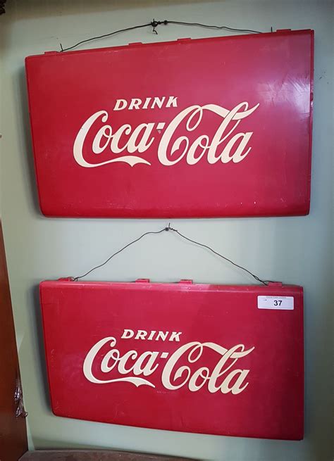 PAIR ORIGINAL VINTAGE DRINK COCA COLA SIGNS