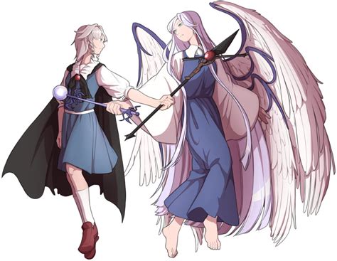 Safebooru 2girls Angel Wings Apron Barefoot Black Cape Blue Dress Braid Cape Dress Highres