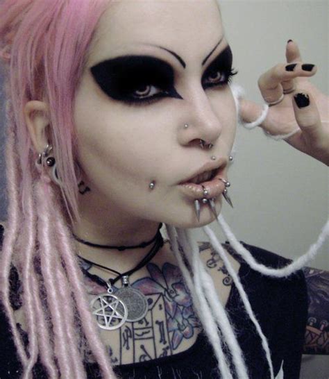 Pin By Madam Dee On Pink Extreme Piercings Goth Makeup Razor Candi