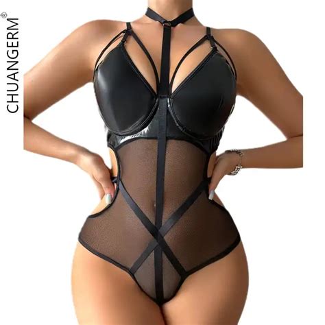 Chuangerm Hot Selling Sexy Lingerie Women Suspender Pu Leather