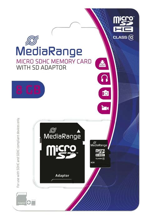 MediaRange Micro SDHC Speicherkarte 8GB Klasse 10 Mit SD Karten Adapter