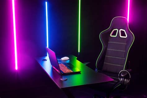 Premium Photo | Gaming setup with neon lights still life