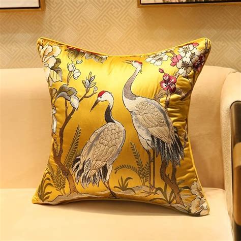 Ruyii Chinese Style Cushion Pillow Antique Flower And Bird Silk And