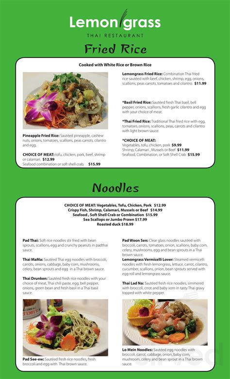 Lemongrass Thai Restaurant Menu In San Antonio Texas Usa