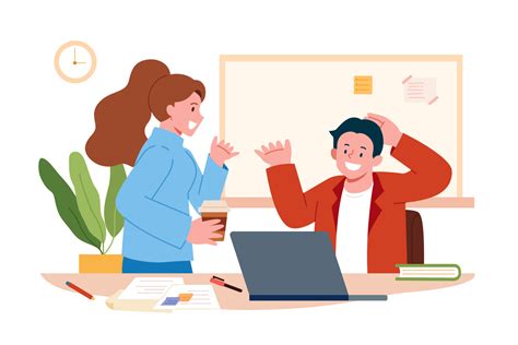 Businessman And Woman Talking During Break At Work Flat Illustration