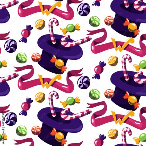 Pattern With A Purple Hat With Sweets The World Of Willy Wonka Hats